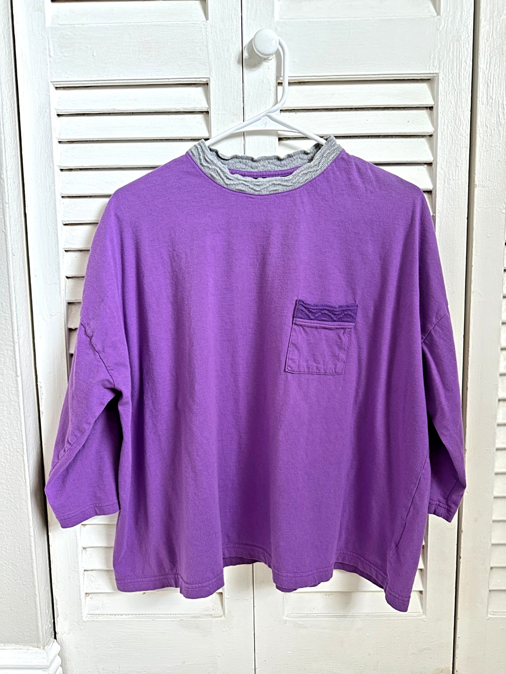 Stussy Japan Purple Pocket Tee Mock Neck Oversized Boxy Cropped M Streetwear